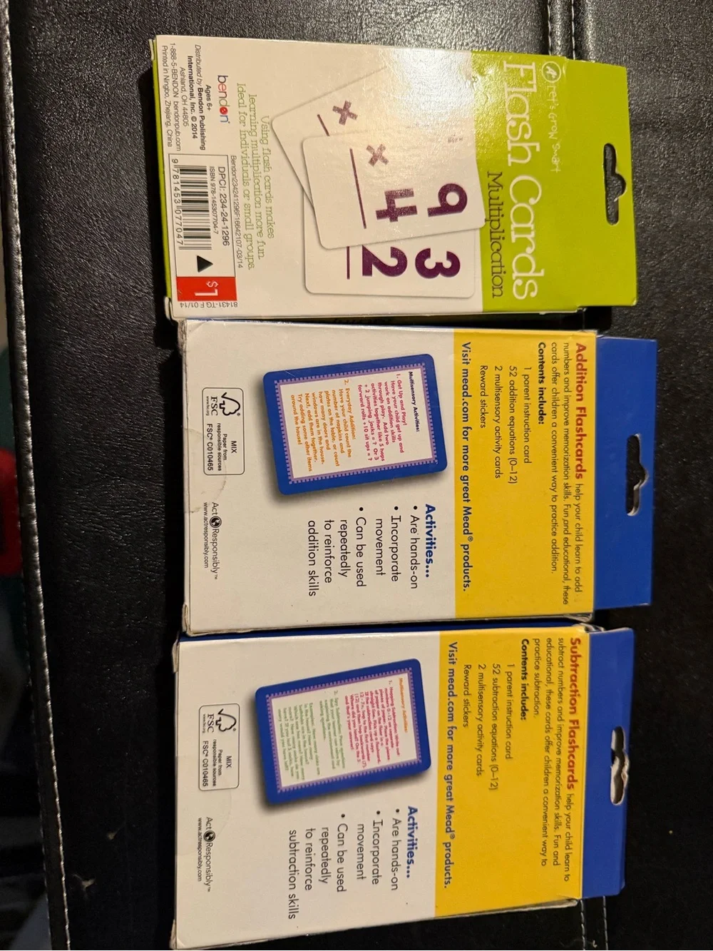 Set of 3 math flash card decks